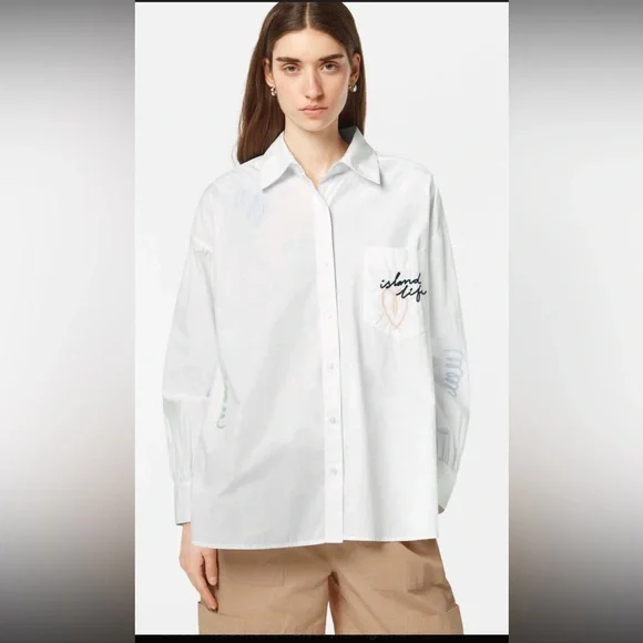 Scotch & Soda White Button-Down Shirt with Embroidered Tag - Picture 1 of 13